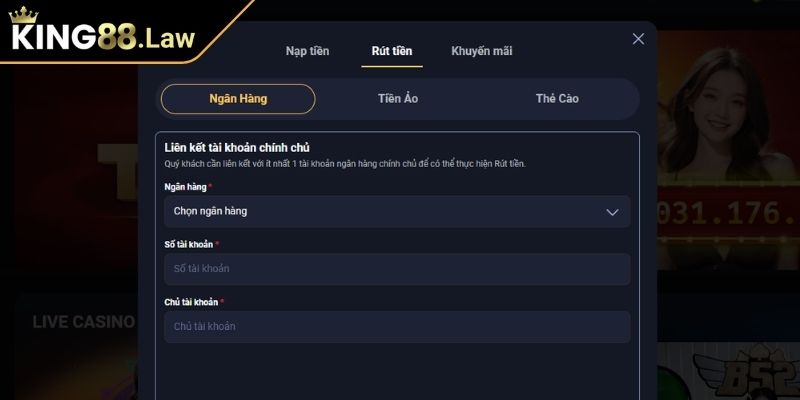 Nạp Rút Tiền king88 2 Nạp rút tiền KING88 để nhận được nhiều khuyến mãi lớn